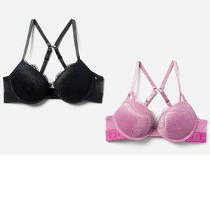 Bebe 2 pack Gentle Lift Lace Bras Convertible Back Size 34DD 36D Mauve Black NWT